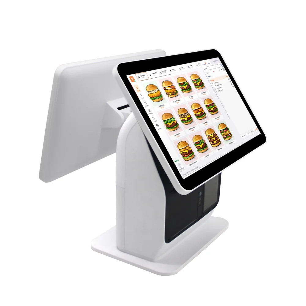 White all-in-one RamTD restaurant EPOS terminal with customer display